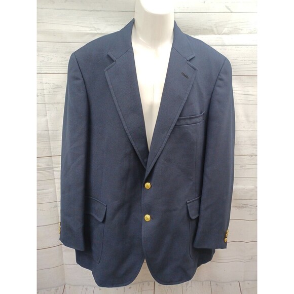 Vtg Jos A Bank Clothiers Blazer Mens Navyblue Sport Coat Sz 46 Gold Buttons - Picture 1 of 7